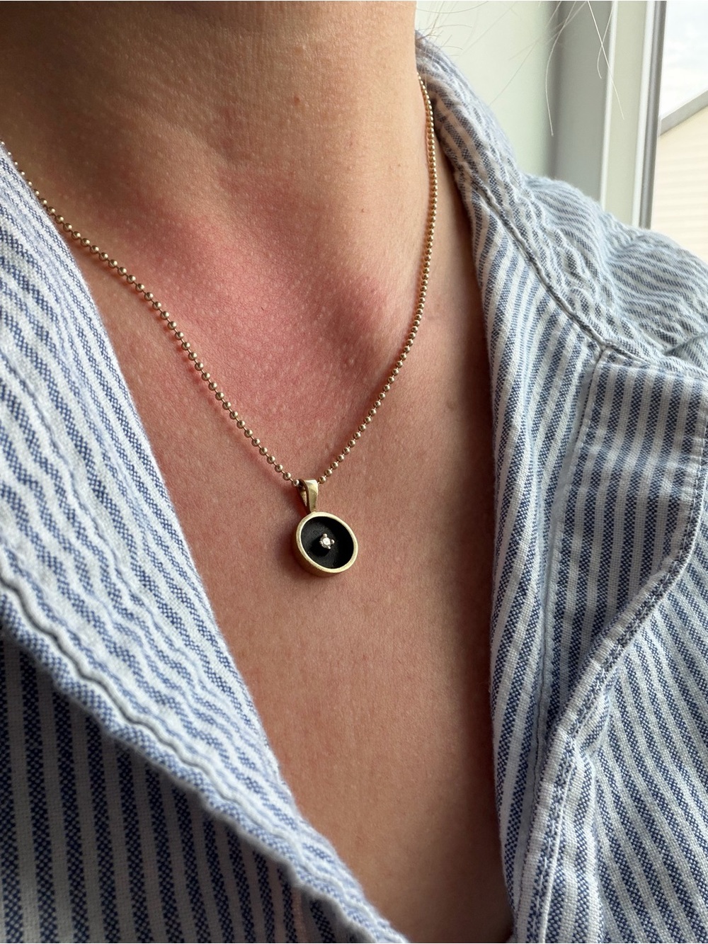 Gold Round Pendant with Diamond Center Stone